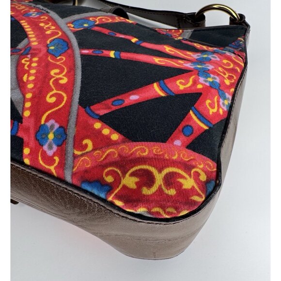 Dolce Gabbana Vintage Sicilian Red Black Fabric Brown Leather Bag Purse - Picture 11 of 16